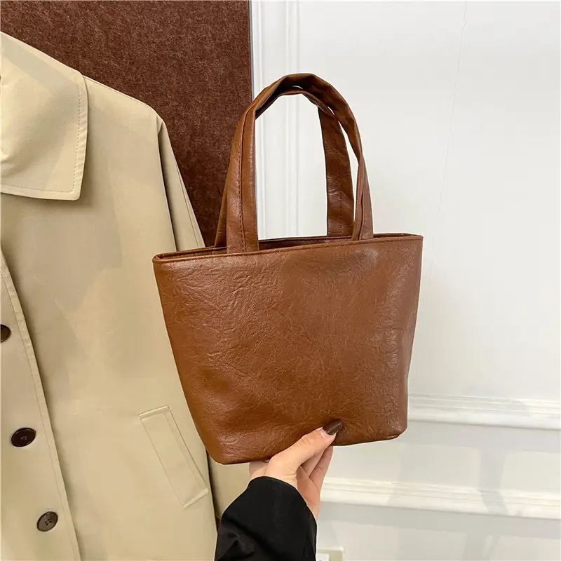 Women's Square Tote Bag Soft Leather Brown 2024 - Image 8