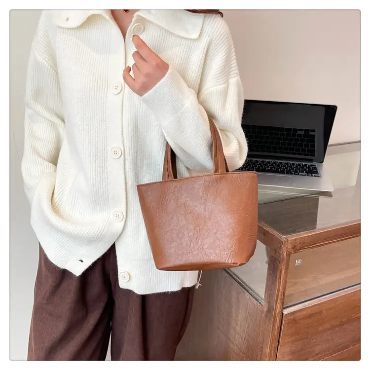 Women's Square Tote Bag Soft Leather Brown 2024 — feature 19