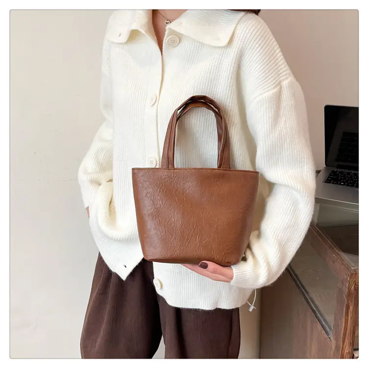 Women's Square Tote Bag Soft Leather Brown 2024 — feature 20