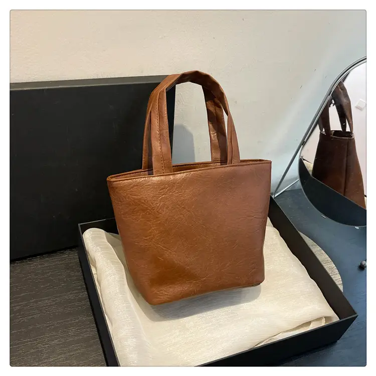 Women's Square Tote Bag Soft Leather Brown 2024 — feature 24