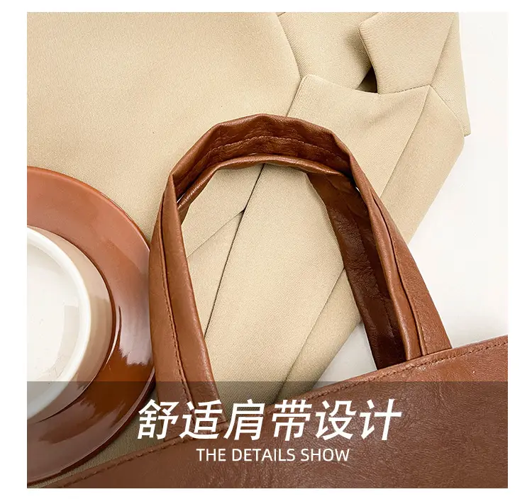 Women's Square Tote Bag Soft Leather Brown 2024 — feature 7