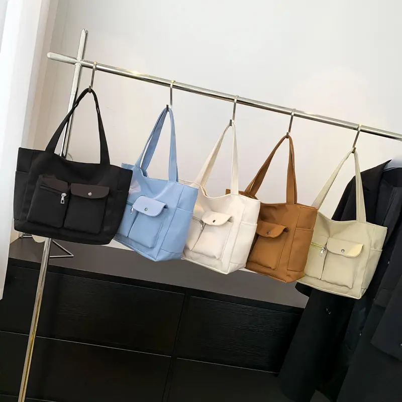 Women's Large Capacity Brown Nylon Shoulder Bag with Double Pocket - Image 7