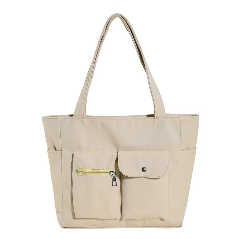 Women's Large Capacity Brown Nylon Shoulder Bag with Double Pocket - Image 10