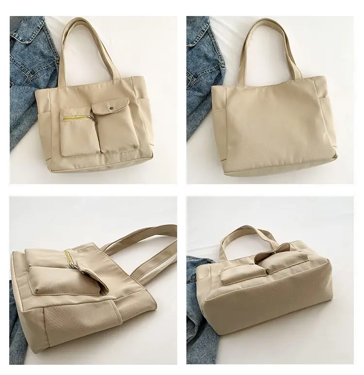 Women's Large Capacity Brown Nylon Shoulder Bag with Double Pocket — feature 10