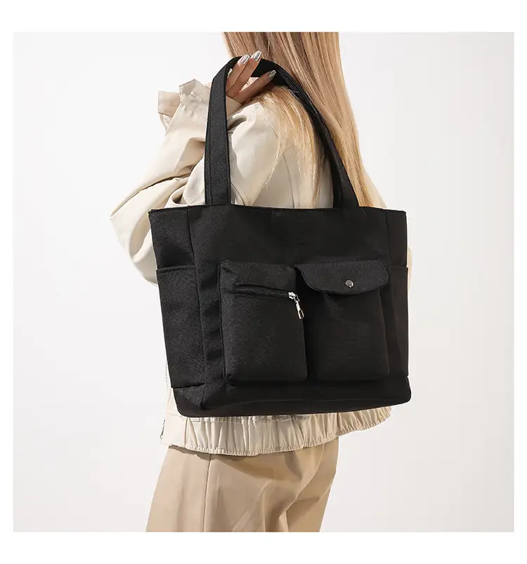 Women's Large Capacity Brown Nylon Shoulder Bag with Double Pocket — feature 14