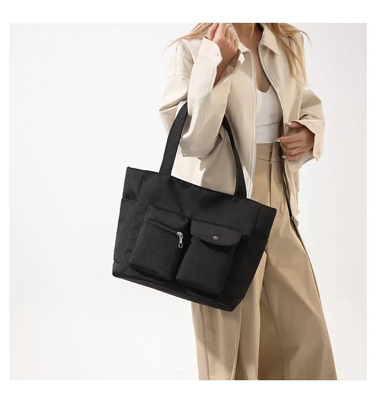 Women's Large Capacity Brown Nylon Shoulder Bag with Double Pocket — feature 15