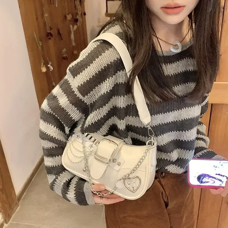 White Chain Saddle Bag for Women Mobile Phone Shoulder - Image 6