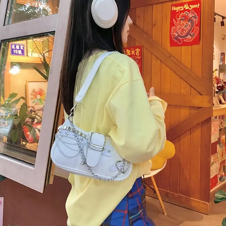 White Chain Saddle Bag for Women Mobile Phone Shoulder - Image 7