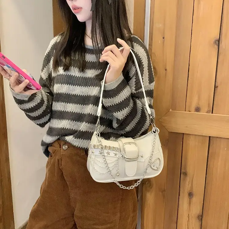 White Chain Saddle Bag for Women Mobile Phone Shoulder — feature 8