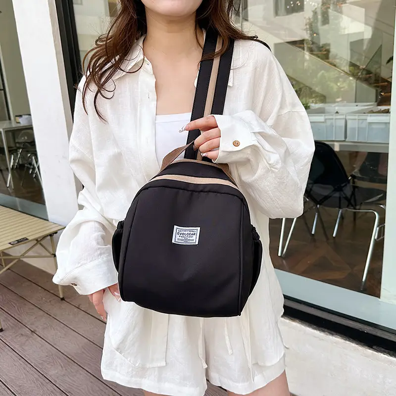 Women's Beige Leather Shoulder Bag Large Capacity College Work - Image 7