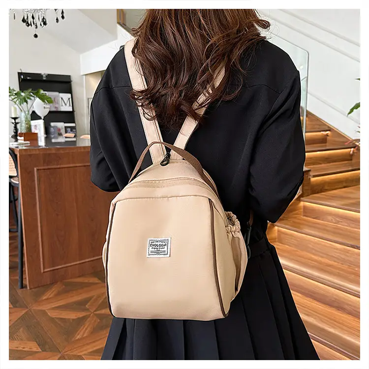 Women's Beige Leather Shoulder Bag Large Capacity College Work — feature 13