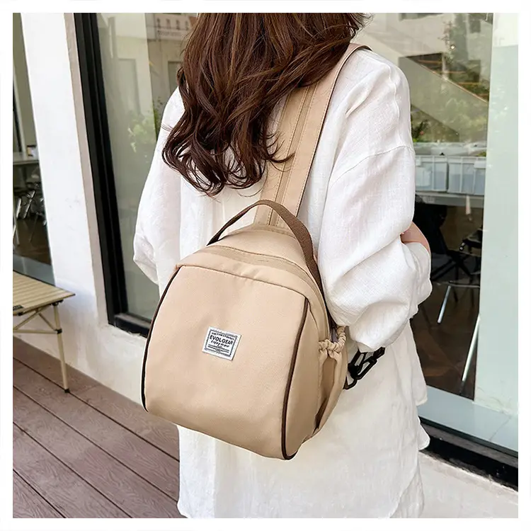 Women's Beige Leather Shoulder Bag Large Capacity College Work — feature 14
