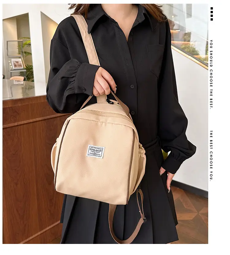 Women's Beige Leather Shoulder Bag Large Capacity College Work — feature 5