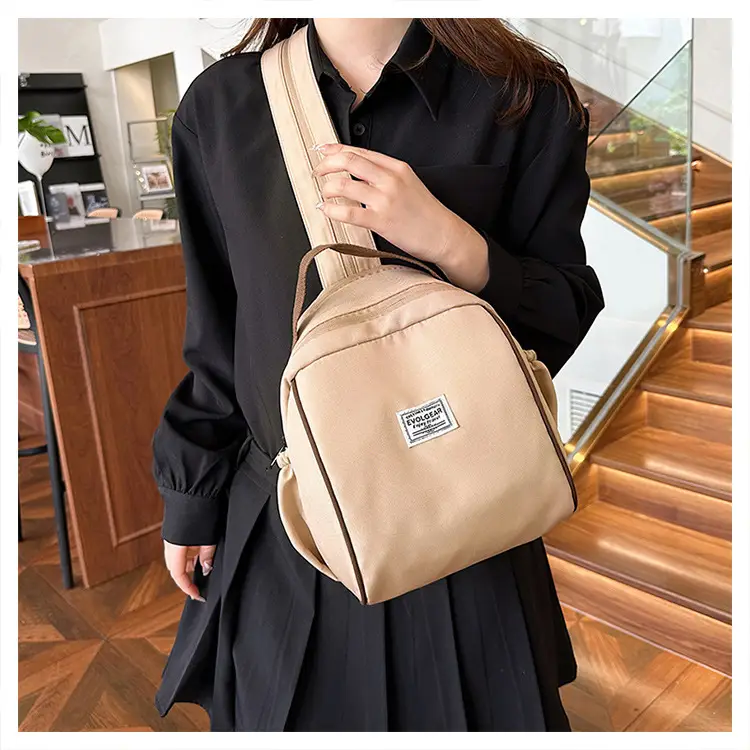 Women's Beige Leather Shoulder Bag Large Capacity College Work — feature 8