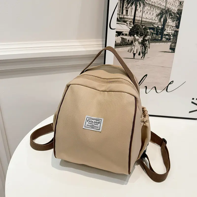 Women's Beige Leather Shoulder Bag Large Capacity College Work - Image 2