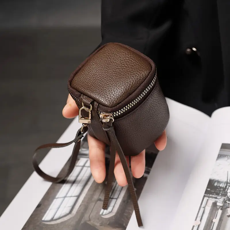 Vintage Leather Cosmetic Bag Lipstick Change Storage Bag Portable Travel Storage Bucket Distinctive Mini Round Coin Purse