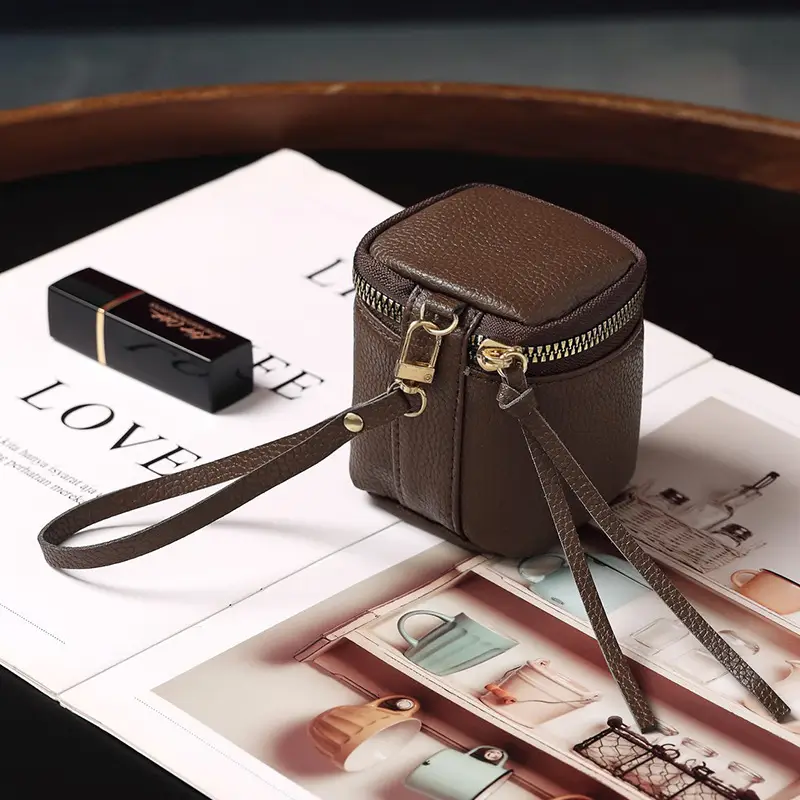 Vintage Leather Cosmetic Bag Lipstick Change Storage Bag Portable Travel Storage Bucket Distinctive Mini Round Coin Purse