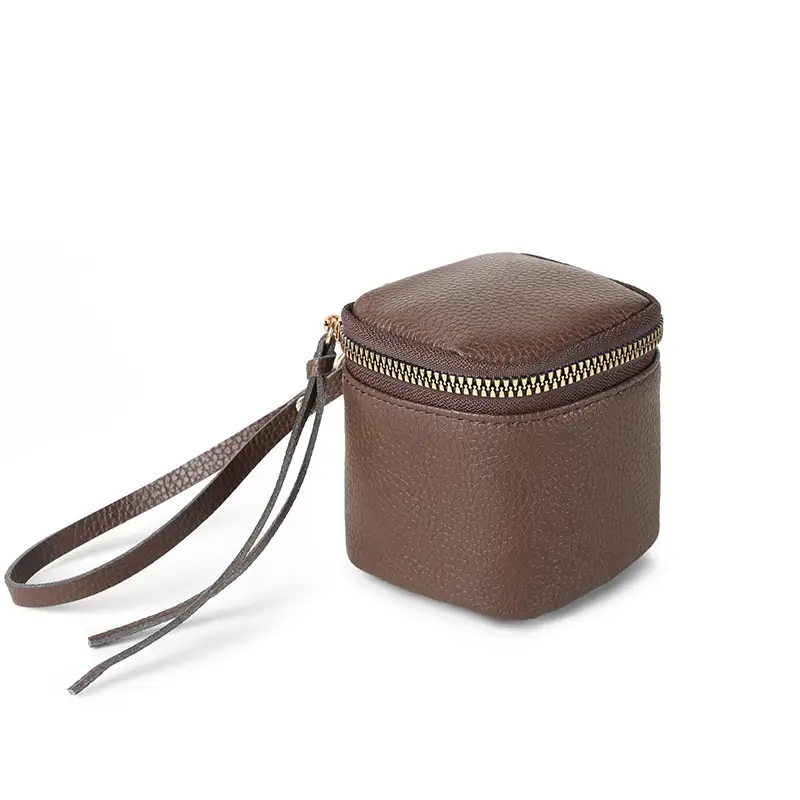 Vintage Leather Cosmetic Bag Lipstick Change Storage Bag Portable Travel Storage Bucket Distinctive Mini Round Coin Purse