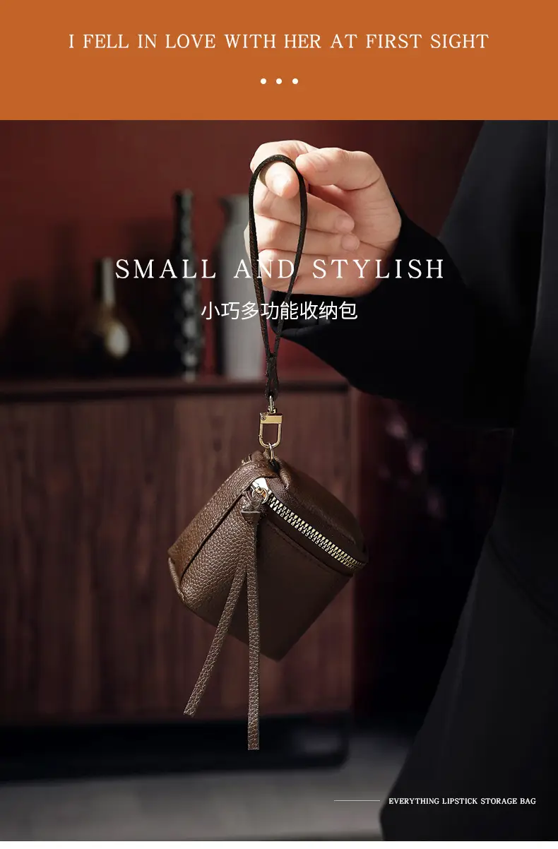 Vintage Leather Cosmetic Bag Lipstick Change Storage Bag Portable Travel Storage Bucket Distinctive Mini Round Coin Purse — feature 2