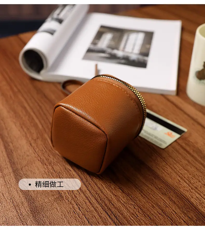 Vintage Leather Cosmetic Bag Lipstick Change Storage Bag Portable Travel Storage Bucket Distinctive Mini Round Coin Purse — feature 5