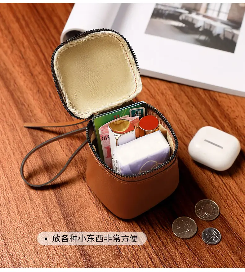 Vintage Leather Cosmetic Bag Lipstick Change Storage Bag Portable Travel Storage Bucket Distinctive Mini Round Coin Purse — feature 6