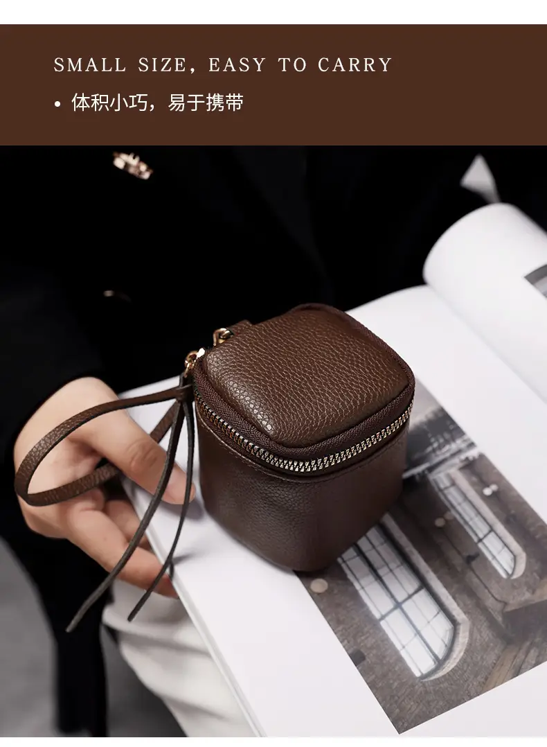 Vintage Leather Cosmetic Bag Lipstick Change Storage Bag Portable Travel Storage Bucket Distinctive Mini Round Coin Purse — feature 8