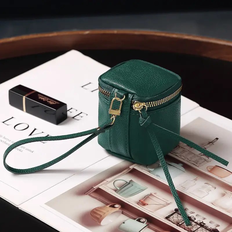 Vintage Leather Cosmetic Bag Lipstick Change Storage Bag Portable Travel Storage Bucket Distinctive Mini Round Coin Purse
