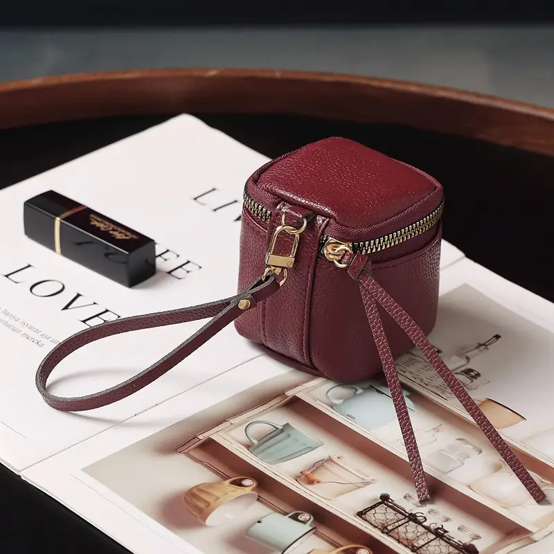 Vintage Leather Cosmetic Bag Lipstick Change Storage Bag Portable Travel Storage Bucket Distinctive Mini Round Coin Purse