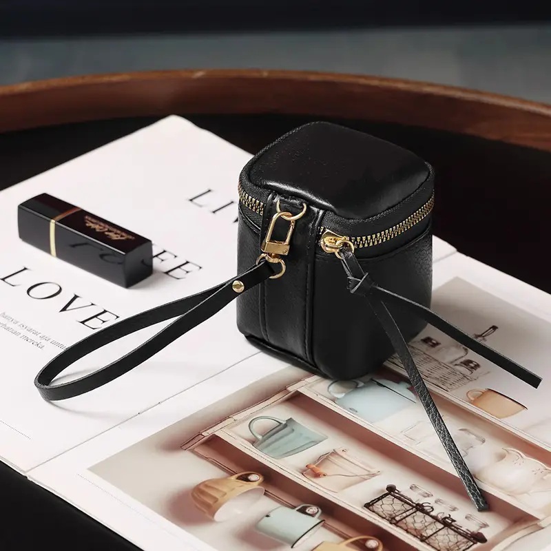 Vintage Leather Cosmetic Bag Lipstick Change Storage Bag Portable Travel Storage Bucket Distinctive Mini Round Coin Purse