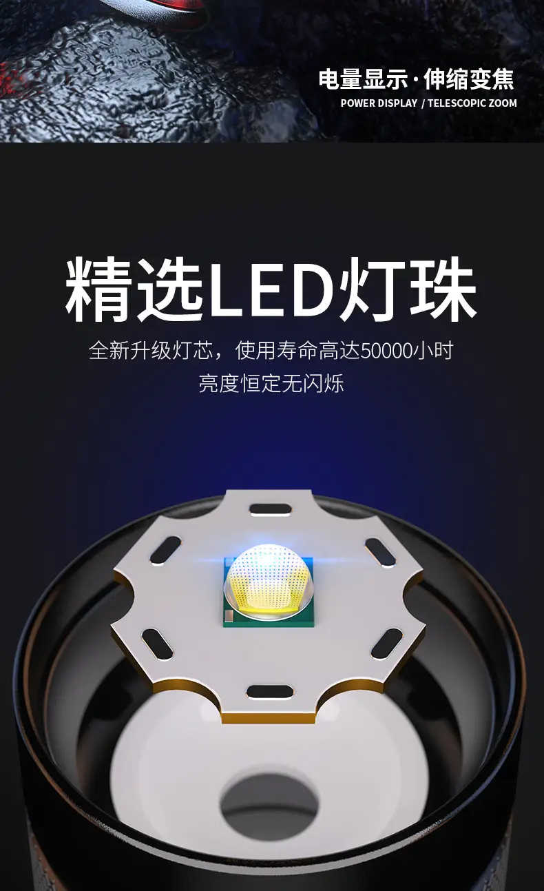 Rechargeable Zoom Flashlight Long Range Black β feature 2