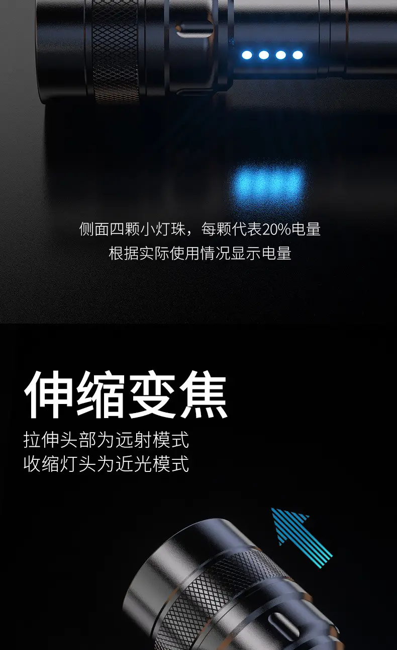 Rechargeable Zoom Flashlight Long Range Black β feature 7