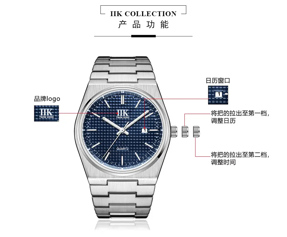 International IIK1380 Men's Quartz Watch Rose Black Blue Stainless Steel — feature 5