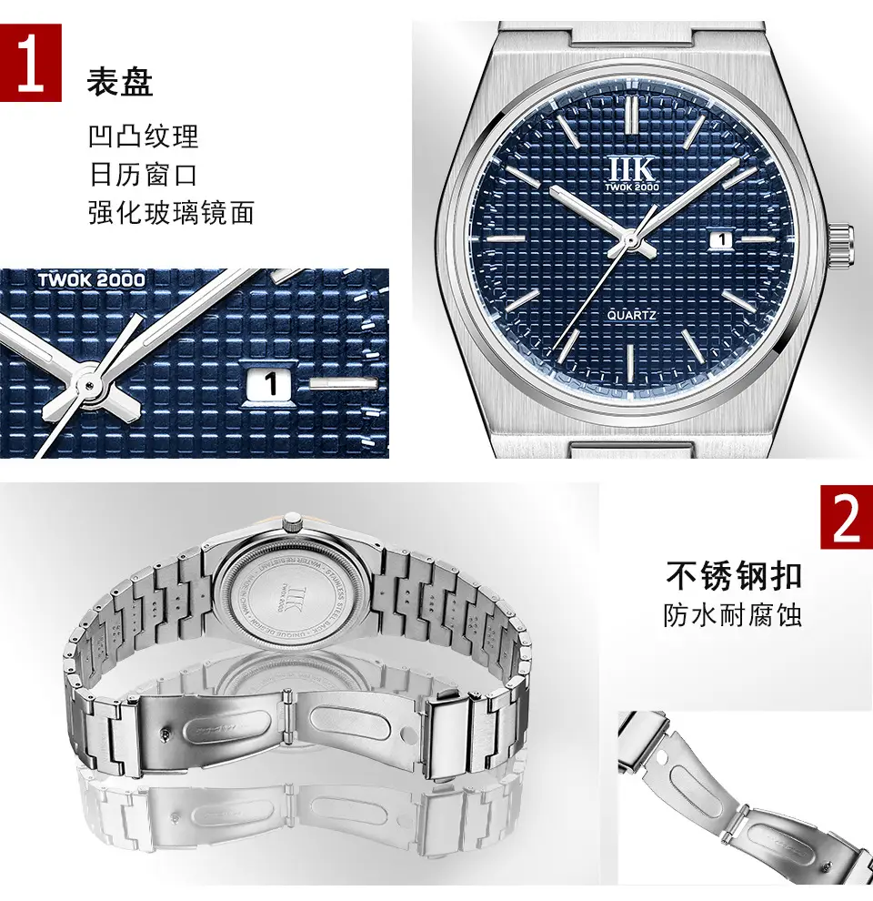 International IIK1380 Men's Quartz Watch Rose Black Blue Stainless Steel — feature 6