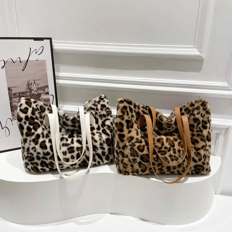Leopard Print Plush Shoulder Bag Women Winter Commute - Image 6