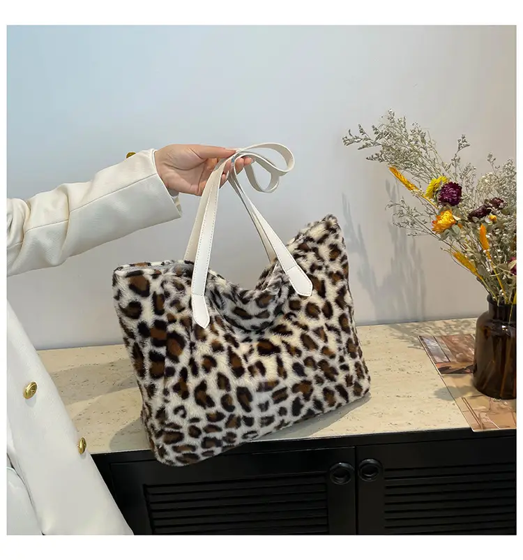 Leopard Print Plush Shoulder Bag Women Winter Commute — feature 12
