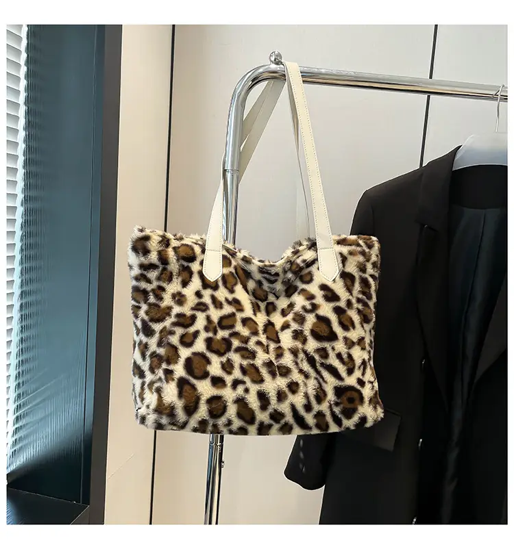 Leopard Print Plush Shoulder Bag Women Winter Commute — feature 20