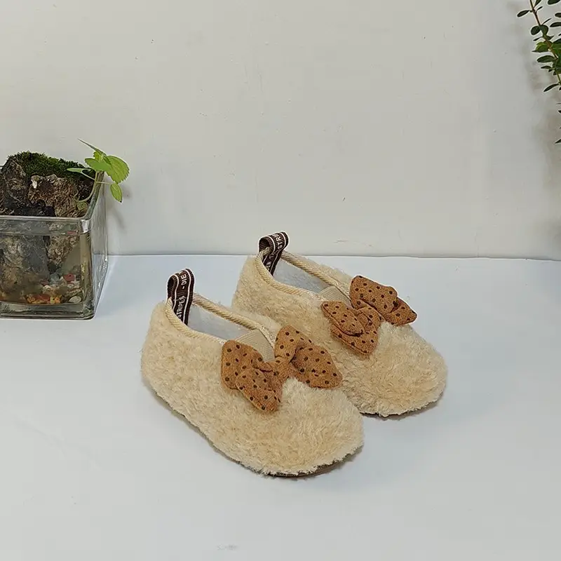 Autumn Winter Baby Fur Lined Princess Shoes