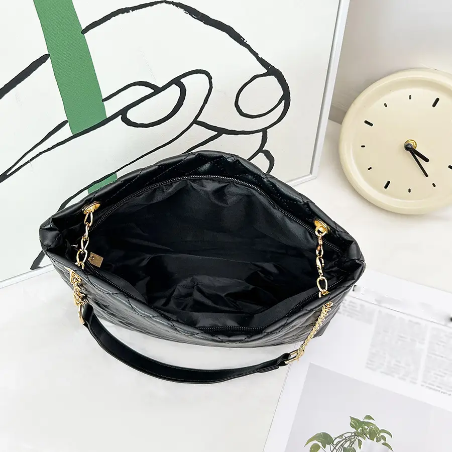 Black Diamond Quilted Women's Shoulder Bag with Chain Strap - Image 11