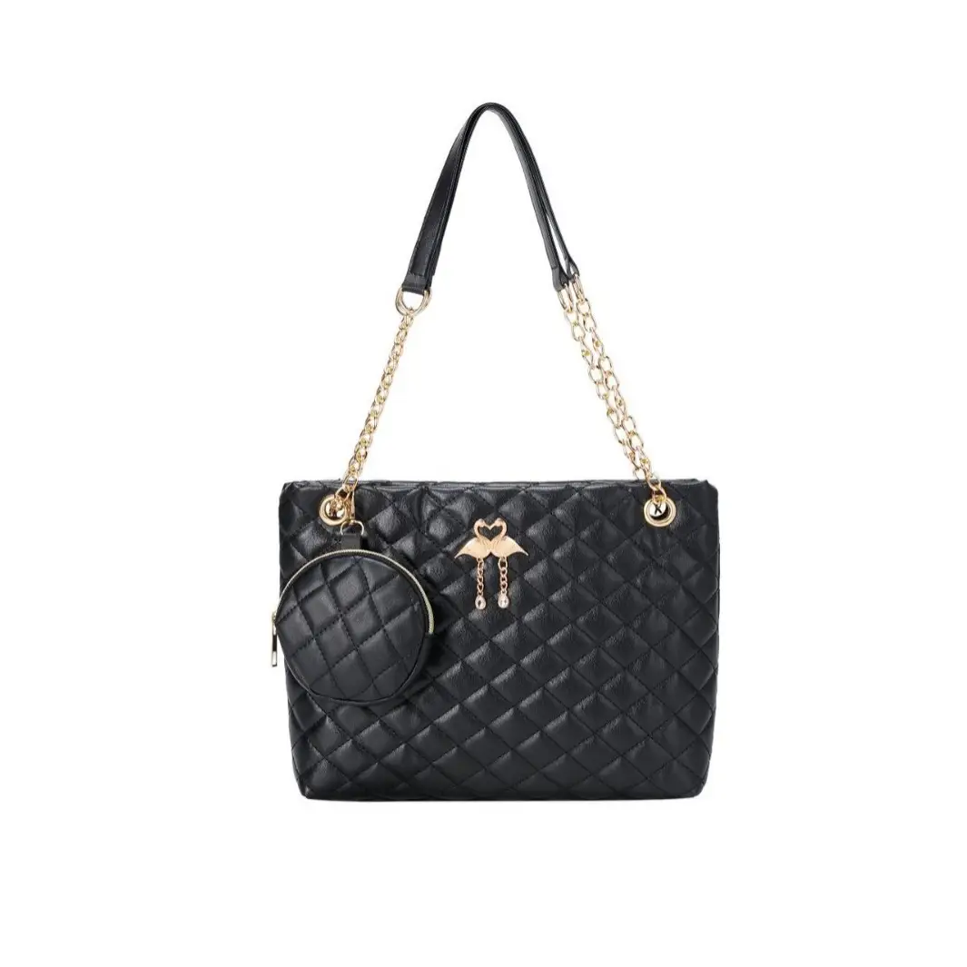 Black Diamond Quilted Women's Shoulder Bag with Chain Strap - Image 12