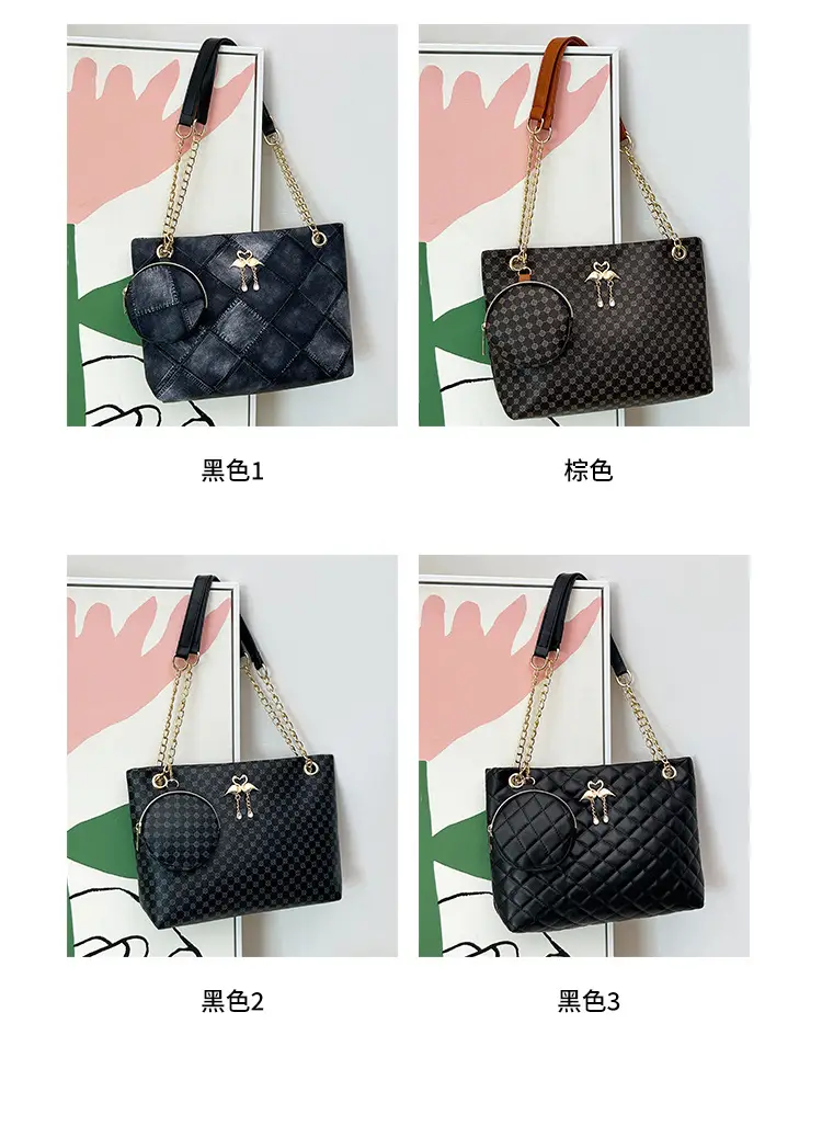 Black Diamond Quilted Women's Shoulder Bag with Chain Strap — feature 5