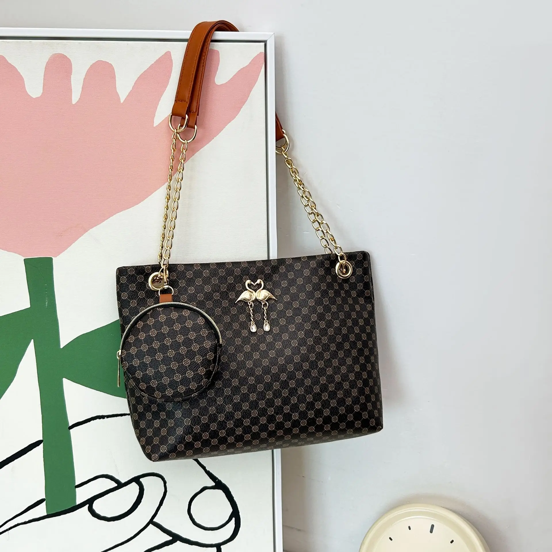 Black Diamond Quilted Women's Shoulder Bag with Chain Strap - Image 3