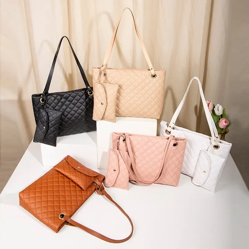 Black Rhombic Quilted Ladies Shoulder Bag Two-Piece Set - Image 6