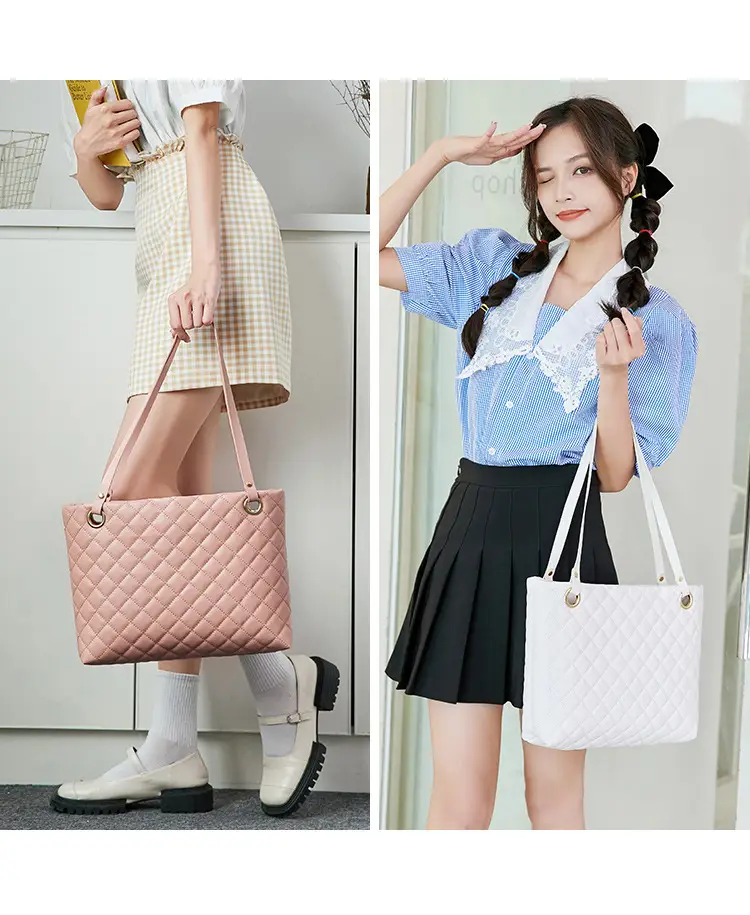 Black Rhombic Quilted Ladies Shoulder Bag Two-Piece Set — feature 13
