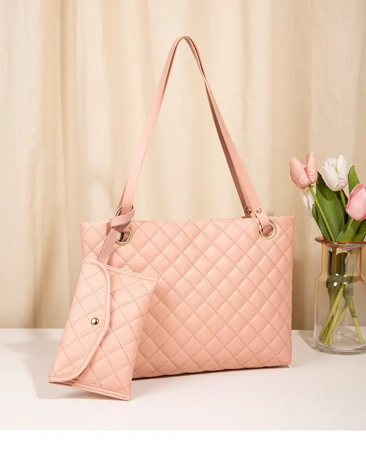 Black Rhombic Quilted Ladies Shoulder Bag Two-Piece Set — feature 16