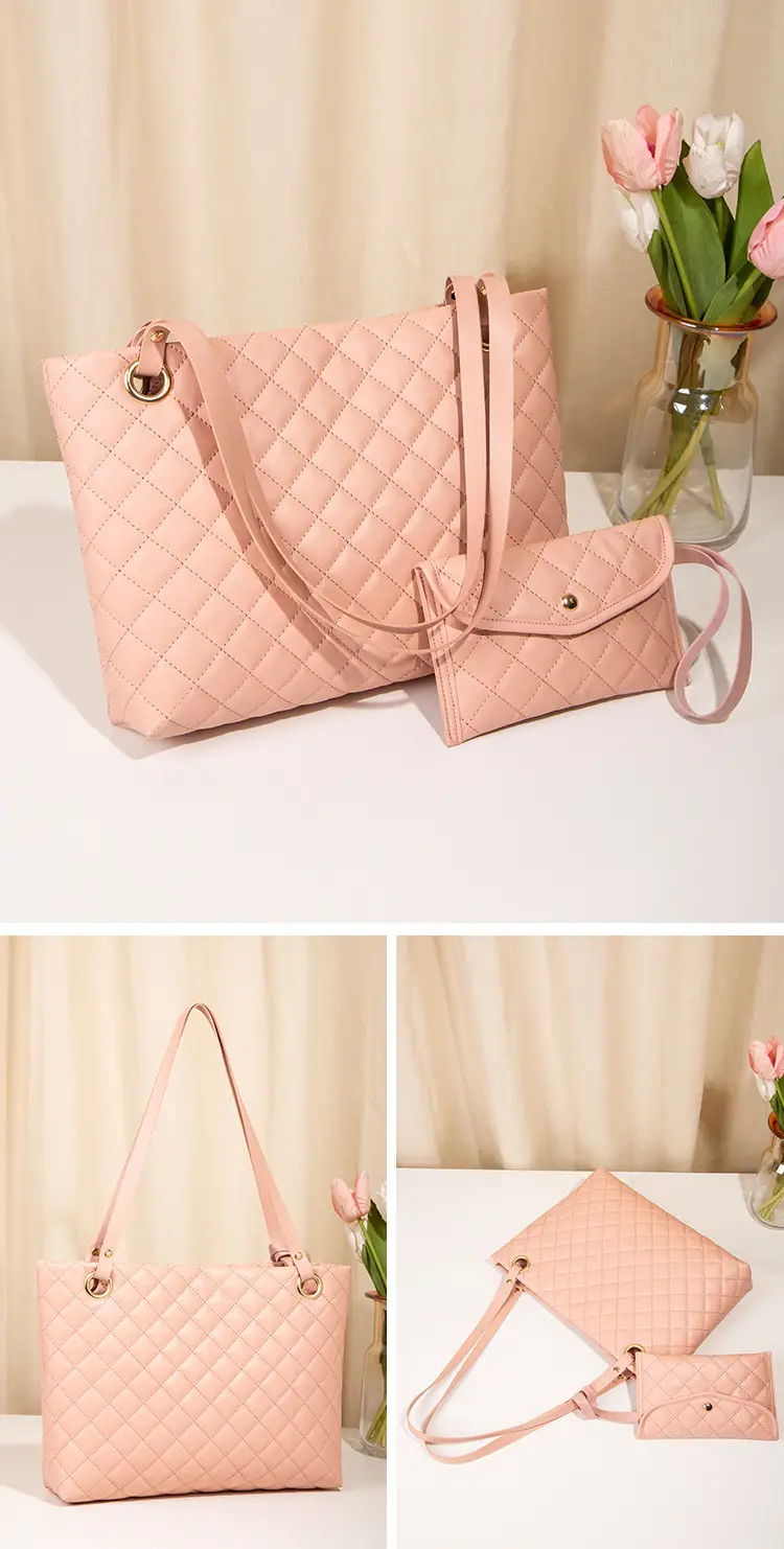 Black Rhombic Quilted Ladies Shoulder Bag Two-Piece Set — feature 17