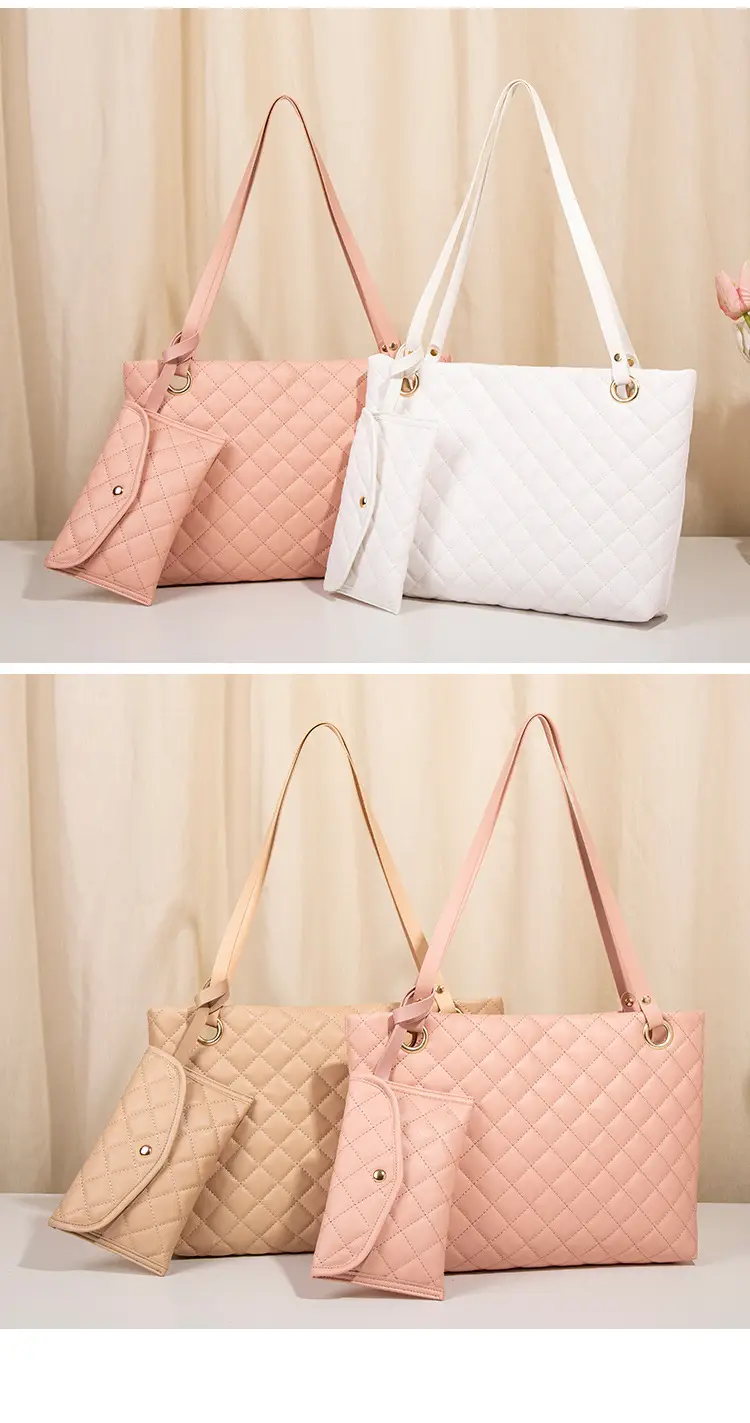 Black Rhombic Quilted Ladies Shoulder Bag Two-Piece Set — feature 20