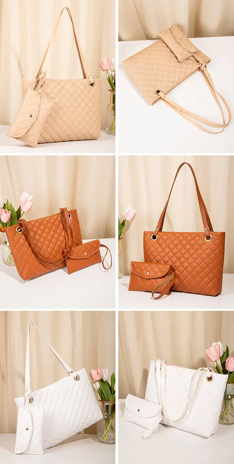 Black Rhombic Quilted Ladies Shoulder Bag Two-Piece Set — feature 21