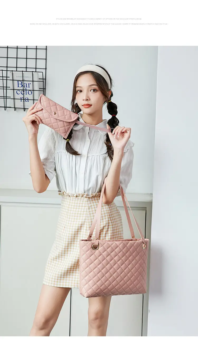 Black Rhombic Quilted Ladies Shoulder Bag Two-Piece Set — feature 3