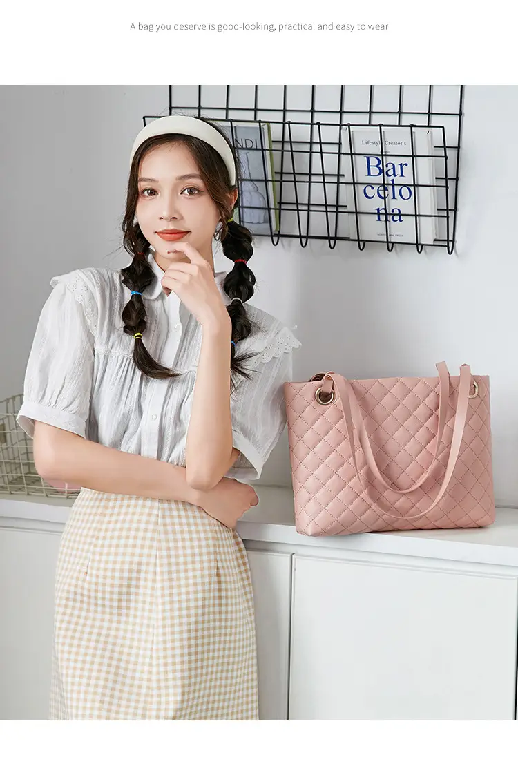 Black Rhombic Quilted Ladies Shoulder Bag Two-Piece Set — feature 6