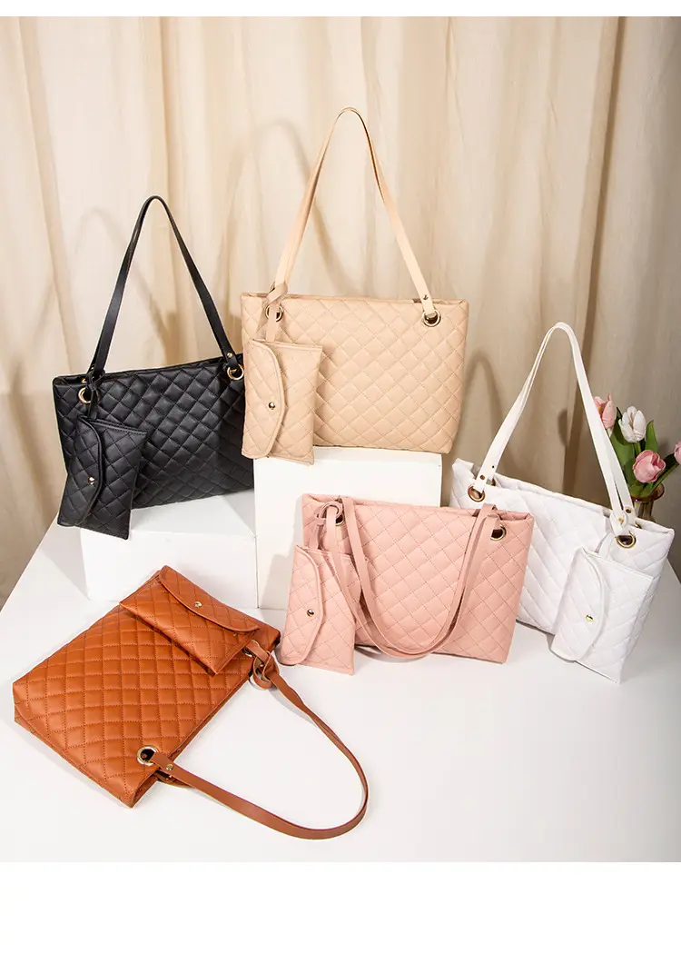 Black Rhombic Quilted Ladies Shoulder Bag Two-Piece Set — feature 9